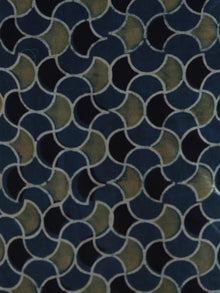 Green Indigo Black Hand Block Printed Ajrakh Kurta With  Stand Collar  - K45F1215