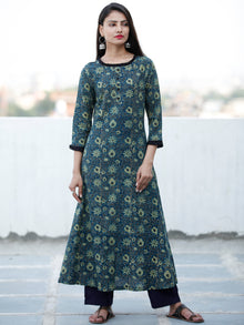 Indigo Sage Green Black Ajrakh Hand Block Printed Kurta - K136f1774