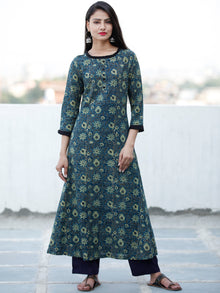 Indigo Sage Green Black Ajrakh Hand Block Printed Kurta - K136f1774