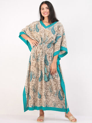 Gey Sky Blue Hand Block Printed Kaftan - K161F1397