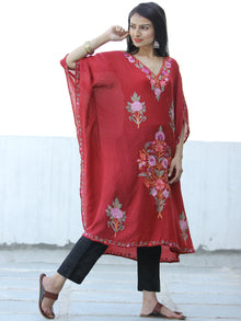 Red Lilac  Aari Embroidered Kashmere Free Size Kaftan in Crushed Cotton - K11K053