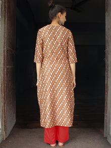 Brown Rust Silk Cotton Ikat Embroidered Kurta & Pants (Set of 2) - SS01F1751