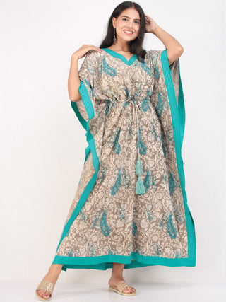 Gey Sky Blue Hand Block Printed Kaftan - K161F1397