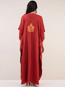 Maroon Yellow Aari Embroidered Kashmere Free Size Kaftan  - K12K022