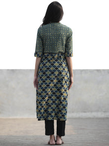 Green Indigo Black Hand Printed Ajrakh Kurta With Stand Collar - K49F1177