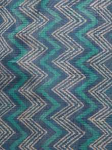 Teal Green Indigo Black Ivory Hand Block Printed Kota Doria Saree in Natural Colors - S031702848