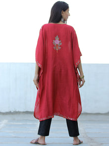 Red Lilac  Aari Embroidered Kashmere Free Size Kaftan in Crushed Cotton - K11K053