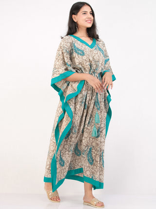 Gey Sky Blue Hand Block Printed Kaftan - K161F1397