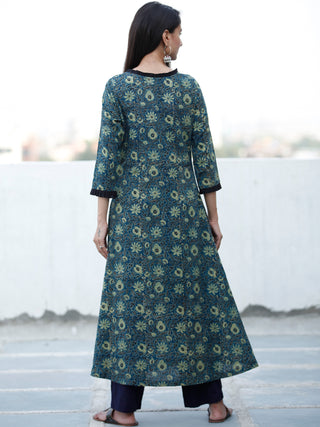 Indigo Sage Green Black Ajrakh Hand Block Printed Kurta - K136f1774