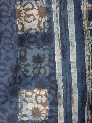 Indigo Grey Ivory Hand Block Printed Cotton Mul Saree - S031703113