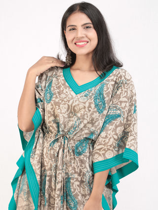 Gey Sky Blue Hand Block Printed Kaftan - K161F1397