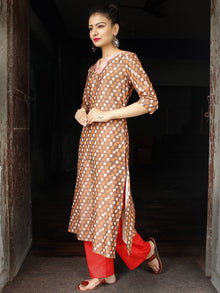 Brown Rust Silk Cotton Ikat Embroidered Kurta & Pants (Set of 2) - SS01F1751