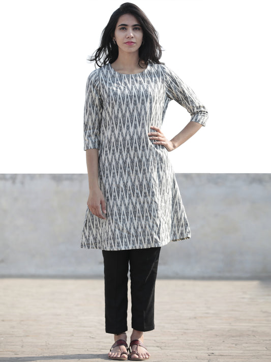 Ivory Grey Hand Woven Ikat Kurta   - K46F810
