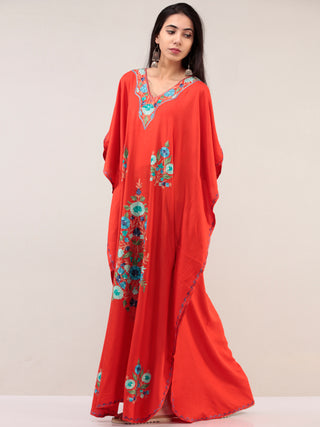 Coral Aari Embroidered Kashmere Free Size Kaftan  - K12K061