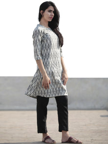 Ivory Grey Hand Woven Ikat Kurta   - K46F810