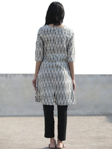 Ivory Grey Hand Woven Ikat Kurta   - K46F810