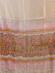 Green Red Yellow Hand Block Printed Cotton Suit-Salwar Fabric With Chiffon Dupatta (Set of 3) - SU01HB449