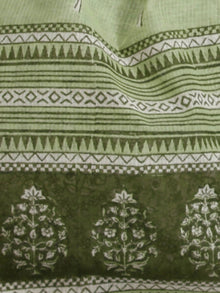 Pastel Moss Green White Hand Block Printed Kota Doria Saree in Natural Colors - S031702887