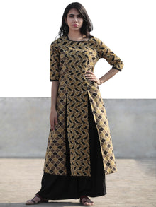 Light Brown Black Beige Hand Printed Ajrakh Kurta With Front Slits - K59F1180
