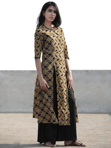 Light Brown Black Beige Hand Printed Ajrakh Kurta With Front Slits - K59F1180