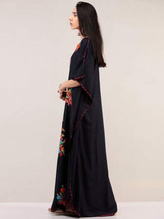 Blue Aari Embroidered Kashmere Free Size Kaftan  - K12K050