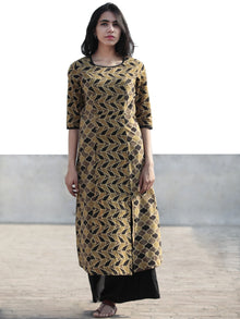 Light Brown Black Beige Hand Printed Ajrakh Kurta With Front Slits - K59F1180