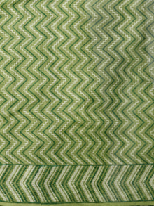 Olive Green White Hand Block Printed Kota Doria Saree in Natural Colors - S031702876