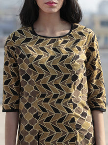 Light Brown Black Beige Hand Printed Ajrakh Kurta With Front Slits - K59F1180