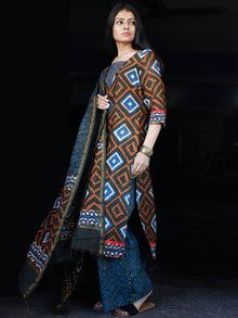 Indigo Rust Ivory Chanderi Block Printed Suit Set - Set of 3 - SS01F027