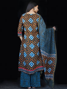 Indigo Rust Ivory Chanderi Block Printed Suit Set - Set of 3 - SS01F027
