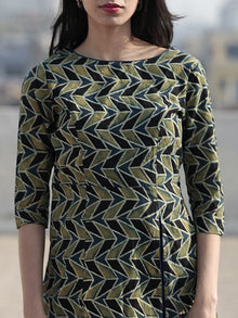 Green Black Indigo Hand Printed Ajrakh Kurta With Front Slit - K60F1174
