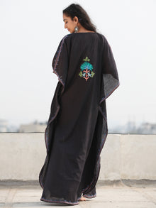 Black Aari Embroidered Kashmere Free Size Kaftan in Crushed Cotton - K11K069