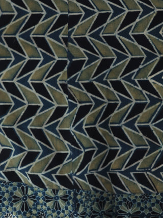 Green Black Indigo Hand Printed Ajrakh Kurta With Front Slit - K60F1174