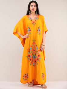 Yellow Aari Embroidered Kashmere Free Size Kaftan  - K12K063