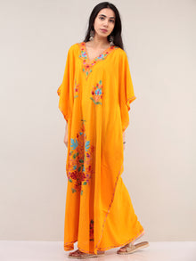 Yellow Aari Embroidered Kashmere Free Size Kaftan  - K12K063