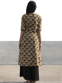 Light Brown Black Olive Green Hand Printed Ajrakh Kurta With Front Slit - K61F1186
