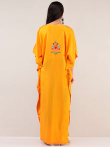Yellow Aari Embroidered Kashmere Free Size Kaftan  - K12K063