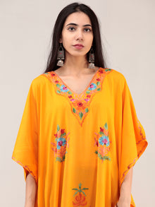 Yellow Aari Embroidered Kashmere Free Size Kaftan  - K12K063