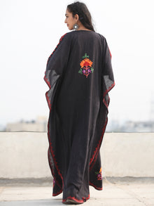 Black  Multicolor Aari Embroidered Kashmere Free Size Kaftan in Crushed Cotton - K11K070