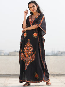 Black MultiColor Aari Embroidered Kashmere Free Size Kaftan in Crushed Cotton - K11K072