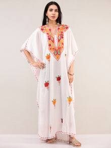 White Aari Embroidered Kashmere Free Size Kaftan  - K12K056