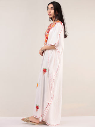 White Aari Embroidered Kashmere Free Size Kaftan  - K12K056