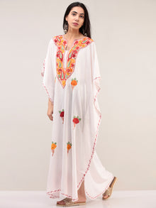 White Aari Embroidered Kashmere Free Size Kaftan  - K12K056