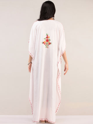 White Aari Embroidered Kashmere Free Size Kaftan  - K12K056