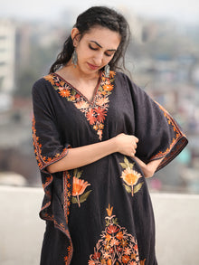 Black MultiColor Aari Embroidered Kashmere Free Size Kaftan in Crushed Cotton - K11K072