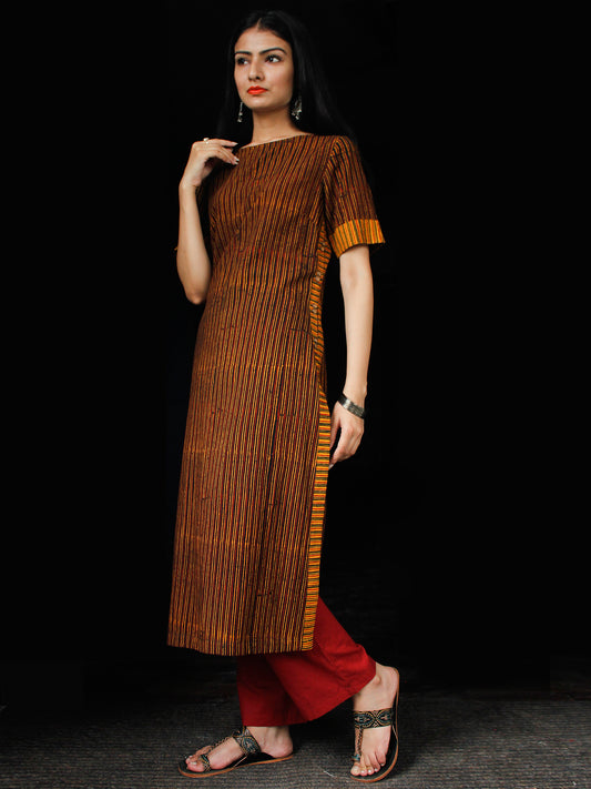 Maroon Black Yellow Green Ajrakh Hand Block Printed Kurta - K152BP117