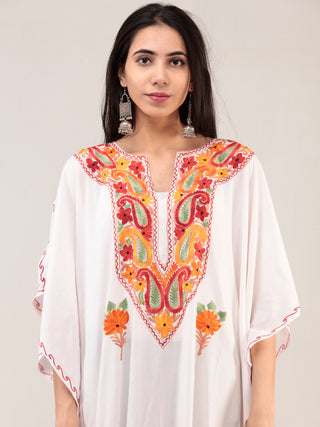 White Aari Embroidered Kashmere Free Size Kaftan  - K12K056