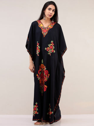Blue Aari Embroidered Kashmere Free Size Kaftan  - K12K051