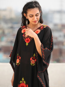 Black Multicolor Aari Embroidered Kashmere Free Size Kaftan in Crushed Cotton - K11K071