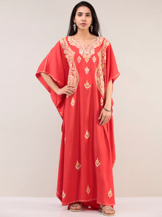 Coral Aari Embroidered Kashmere Free Size Kaftan  - K12K055